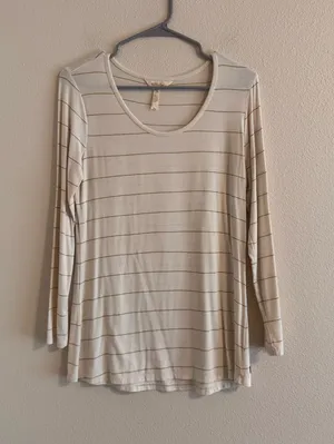 Matilda Jane Cream Long-Sleeve Striped Scoop Neck Top thumbnail 1