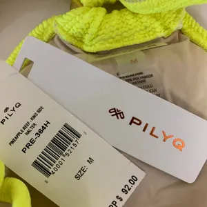 PilyQ Swim Bralette Neon Yellow Bikini Top MEDIUM Ring Sporty Modest $92 NEW thumbnail 6