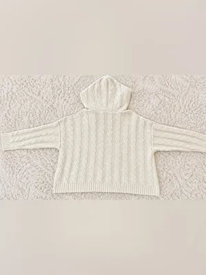 American Eagle Soft & Cozy Cable Knit Hoodie Sweater – Cream/Ivory – XL thumbnail 7
