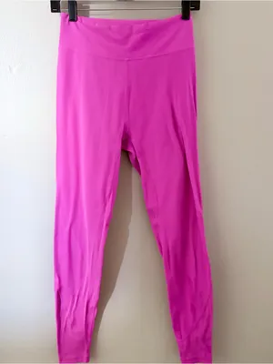 Stori Pink High Waisted Athletic Leggings Ribbed Lower Detail Size 8 thumbnail 3