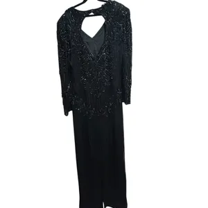 Vintage Right Choice Silk Beaded Gown Black Evening Dress 1980s Made in India‎ thumbnail 10