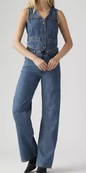 New Levi's 27x34 Ribcage Wide Leg Braided Women's Jeans Big Yikes Dark Wash thumbnail 1