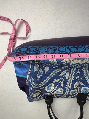 Abbi Artsy Floral‎ Print Satin Shoulder Tote Bag Blue Purple Patent Trim Large thumbnail 7