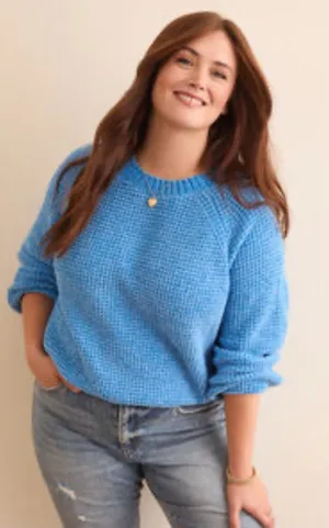 Arula Haisley Waffle Chenille Crop Sweater NWT 0X Blue thumbnail 1