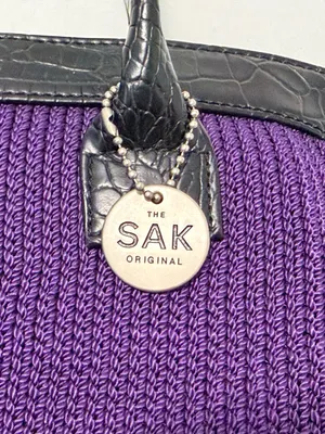 The Sak Original Vintage crochet medium shoulder bag in plum purple thumbnail 2