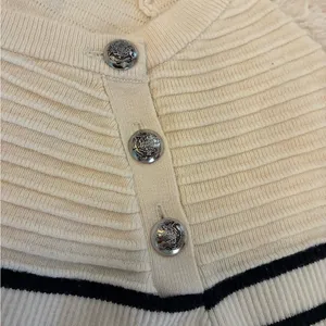 Ralph Lauren Cream Textured Sweater with Blue Stripes Size XS thumbnail 4
