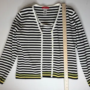 AK Anne Klein Striped Knit Cardigan Sweater Tank Top Set Size L/PL Mod Layering‎ thumbnail 10