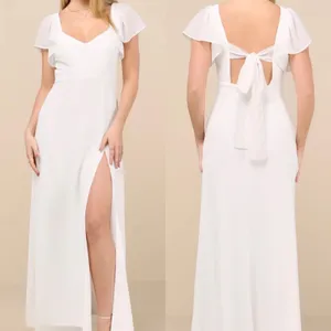 NWT Lulus Size Small Simply Delightful White Tie-Back Flutter Sleeve Maxi Dress thumbnail 2