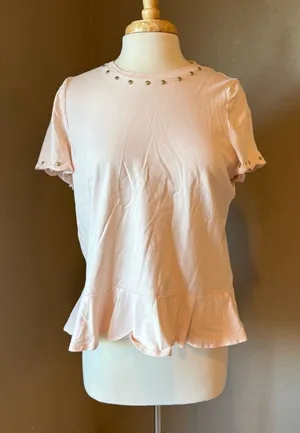 Kate Spade Blush Pink Gold Stud Ruffle Hem Top Large thumbnail 1