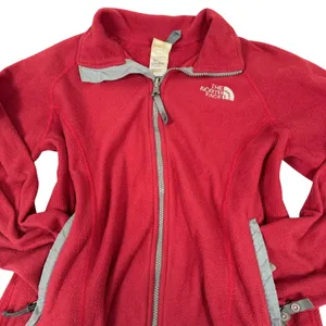 The North Face‎ Womens Red Full Zip Fleece Jacket Grey Trim Mock Neck Gorpcore thumbnail 3