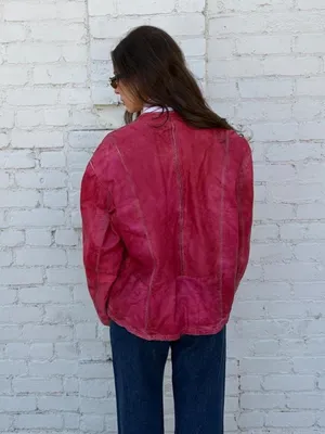 Vtg Missani Le Collezioni Red Lambskin Leather bomber jacket Sz M men’s Zip Burnished GUC thumbnail 4