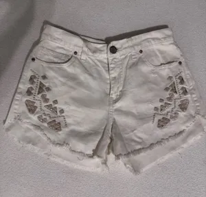Free people white jean shorts with design thumbnail 1