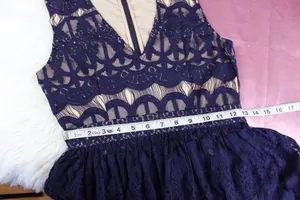 Anthropologie T1 The Letter dark blue lace peplum skater dress thumbnail 5
