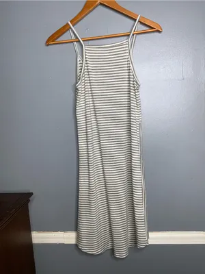 Angel Maternity Striped Spaghetti‑Strap Midi Dress in Gray and White Small thumbnail 5