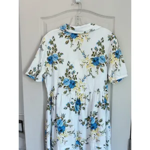 Laura Ashley Linen Blend Floral Midi Dress White Blue Yellow Button Front Size S thumbnail 7
