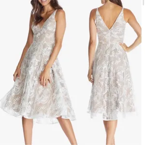 Dress The Population Elisa Vine Embroidered Lace Fit & Flare‎ Dress White Large thumbnail 2