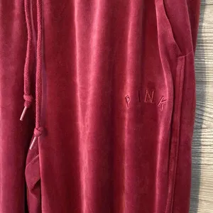 PINK Victoria's Secret‎ Velour Track Pants Zippered Ankle Burgundy Joggers thumbnail 2
