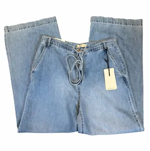 Oat New York High Rise Wide Leg Light Blue Denim Drawstring Jeans thumbnail 1