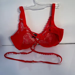 Ann Summers Red Lace Trim Balconette Bra Eyelash Trim Straps‎ Size XL Strappy thumbnail 3