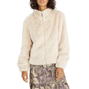 Sanctuary Sami Faux Fur Cream Cropped Full Zip Up Jacket thumbnail 10