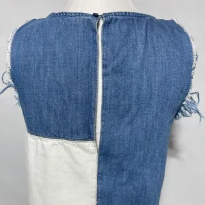 ZARA Patchwork 2-Tone Denim Raw Hem Tank Top Blue White Size Small 5575/012/400 thumbnail 13