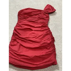 Zara Bright Red One-Shoulder Ruched Mini Dress Size S thumbnail 16