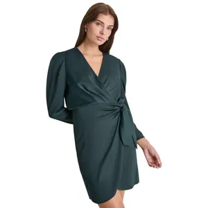 DKNY Womens Faux-Wrap Puff-Sleeve V-Neck Dress DD4HTC02 Pine Green 10 thumbnail 9