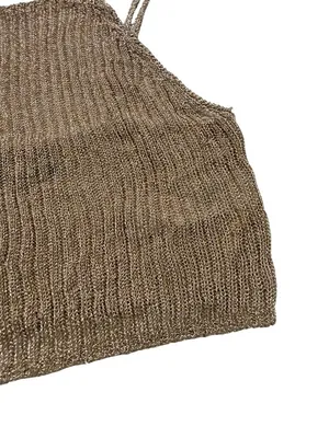 Topshop Bronze Metallic Ribbed Knit Halter Top Cami Tank Shirt Size 2 Women's thumbnail 5