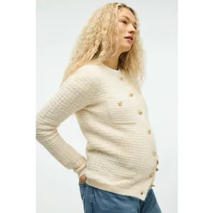 H&M Structured Knit Cardigan Women Medium Ivory Gold Button Maternity Sweater thumbnail 2