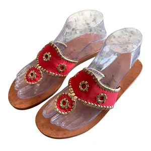 Jack Rogers Jacks Flat Sandal Large Pink Gold Preppy Coastal Rondelle Whipstitch thumbnail 1