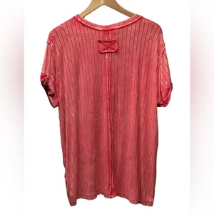 Zenana ribbed boat Neck Distressed raglan top Coral L/XL thumbnail 3
