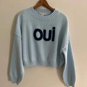 Sincerely Jules OUI Cropped Sweater Size M Baby Blue Pastel Coquette Spell Out thumbnail 1