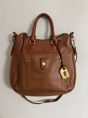 Dooney & Bourke Florentine Vacchetta Leather Crossbody Satchel in Caramel Brown thumbnail 1