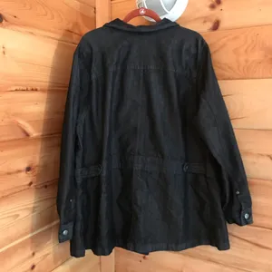 Essential Dark Wash Black/Grey Long Denim Jacket thumbnail 4