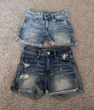 American Eagle Denim Shorts Bundle Hi-Rise Shortie‎ Midi Distressed Blue Size 0 thumbnail 1