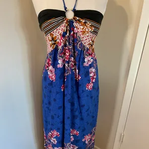 NWT La La Muse Blue Black Floral Strapless Halter Maxi Dress Size XL Boho Chic thumbnail 3