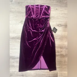 LULUS Glamorous Celebrations Dark Purple Velvet Strapless Tulip Dress thumbnail 4