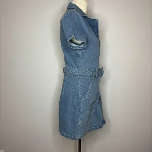 Lulu's- Distinct Icon Medium Wash Denim Belted Mini Dress With Pockets thumbnail 4