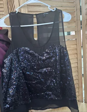 Tally Weijl Black Sequin Overlay Sleeveless Top 42/12 thumbnail 1