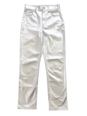 Abercrombie & Fitch Curve Love Vegan Leather 90s Straight Pant Metallic Silver 6 thumbnail 3