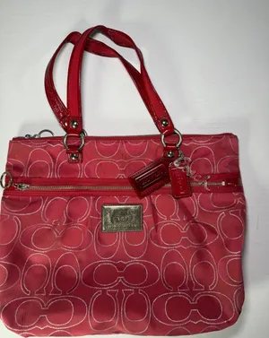 Coach Poppy Ruby Pink Signature C Canvas Tote (Style No. 15389) thumbnail 1