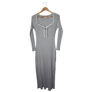 Aerie Maxi Dress Women Small Blue White Stripe Tie Front Long Sleeve Coastal thumbnail 2