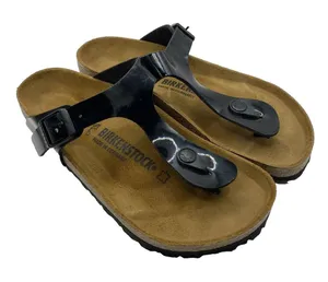 Birkenstock Black Faux Patent Leather Gizeh Sandals Made in Germany Sz EU 37 W6‎ thumbnail 1