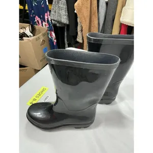 Womans Excellent Condition Knee High Pull On Rain Boots Black Size 9 Round Toe thumbnail 2