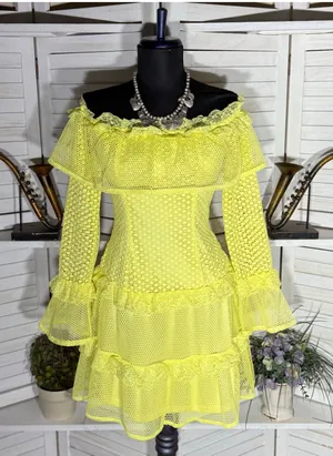 Simplee Apparel Retro rare neon mini dress mesh lace off shoulder cosplay pollypocket dollcore S thumbnail 1