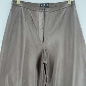 MixIt Vintage Brown Genuine Leather Pants Women 12 High Rise Straight Leg 90s thumbnail 3
