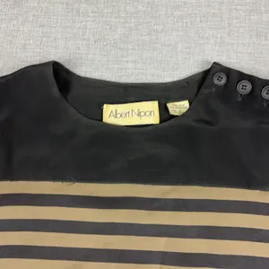 Vintage Albert Nipon Blouse Womens 6 Brown Striped Round Neck Long Sleeve‎ Silk thumbnail 2