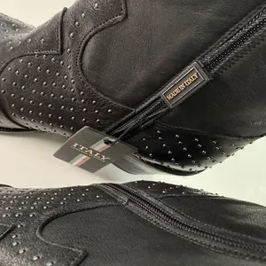 Emanuele Crasto‎ Italy Studded Black Leather Western Ankle Boots Grunge 39 NWT thumbnail 5