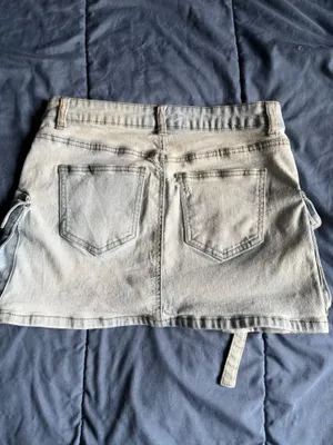 BBJ Los Angeles Denim Cargo Short Skirt Light Blue Pocket Strap Button Women's S thumbnail 8
