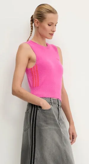 NWT adidas Fluffy Knitted Vest Fuzzy Soft Pink Red Small Semi Lucid Fuchsia thumbnail 1